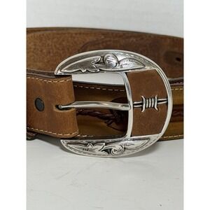 Men's Justin Leather Belt Fenced In Barbed Wire 40 Brown 10817